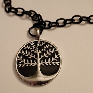 Black and Silver Tree of Life Necklace